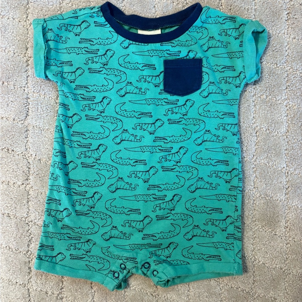 First Impressions Teal Navy Baby Romper 6-9m